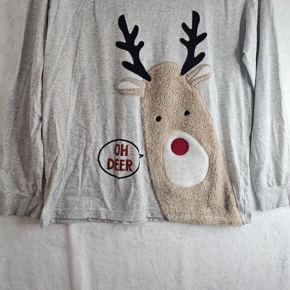 Holiday Time Women's OH DEER Shirt Gray Long Sleeve Reindeer Size L Pullover - Picture 9 of 11